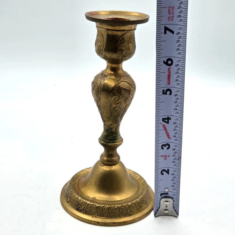 VINTAGE Single Brass Candlestick Candle Holder with Floral Design